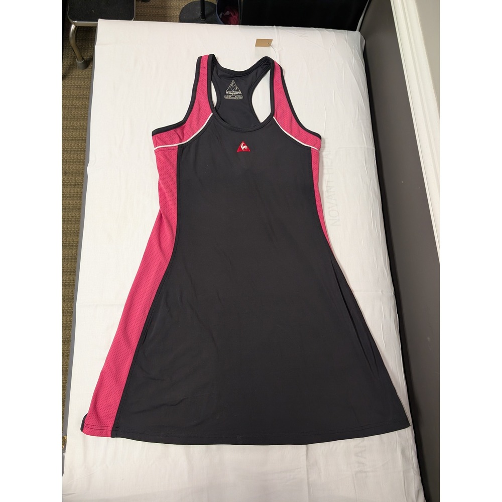 Le Coq Sportif Tennis Dress XL Black Pink Racerback Athletic Activewear
